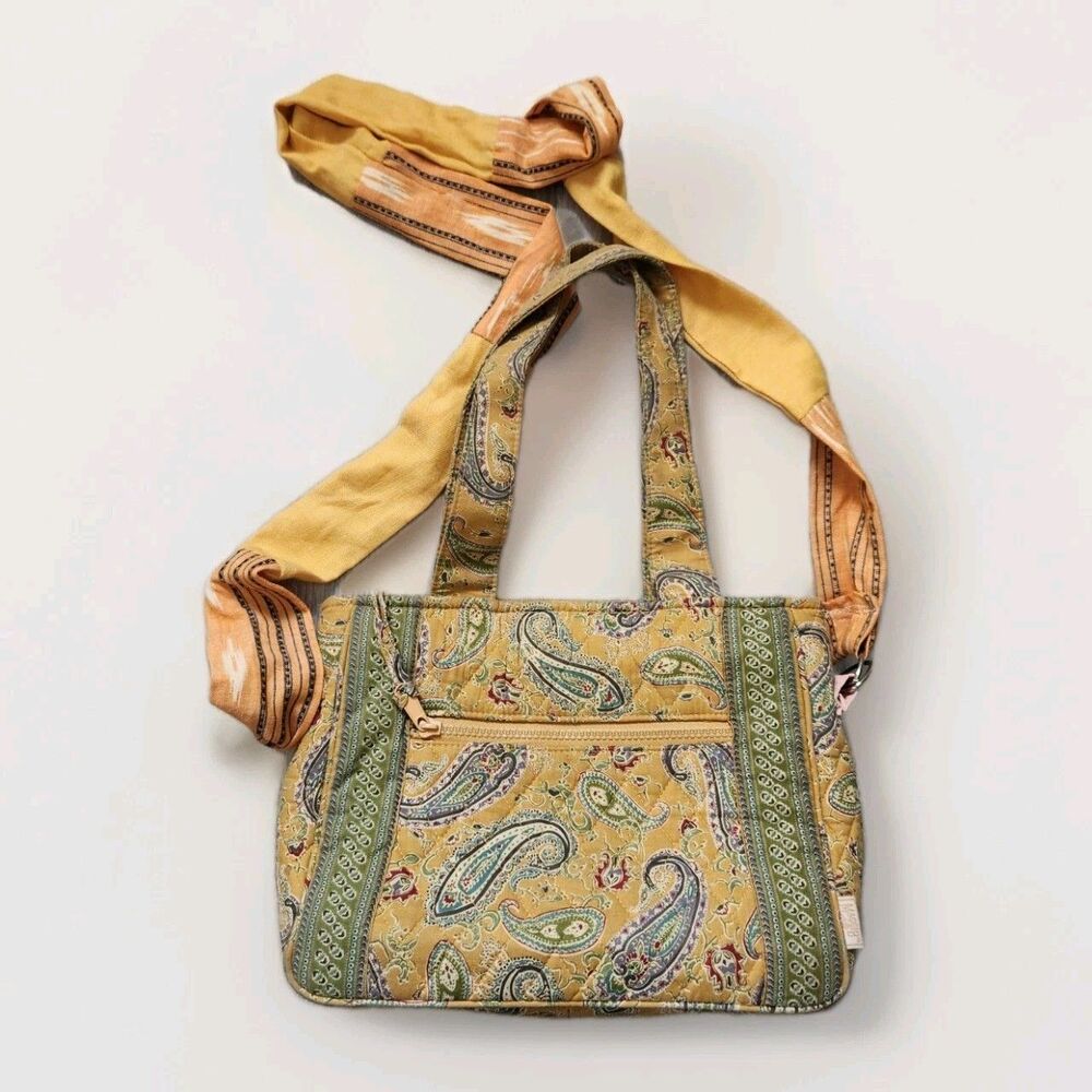 MaggiB Yellow Green Paisley Quilted Small Shoulder Crossbody Bag Zip Closure